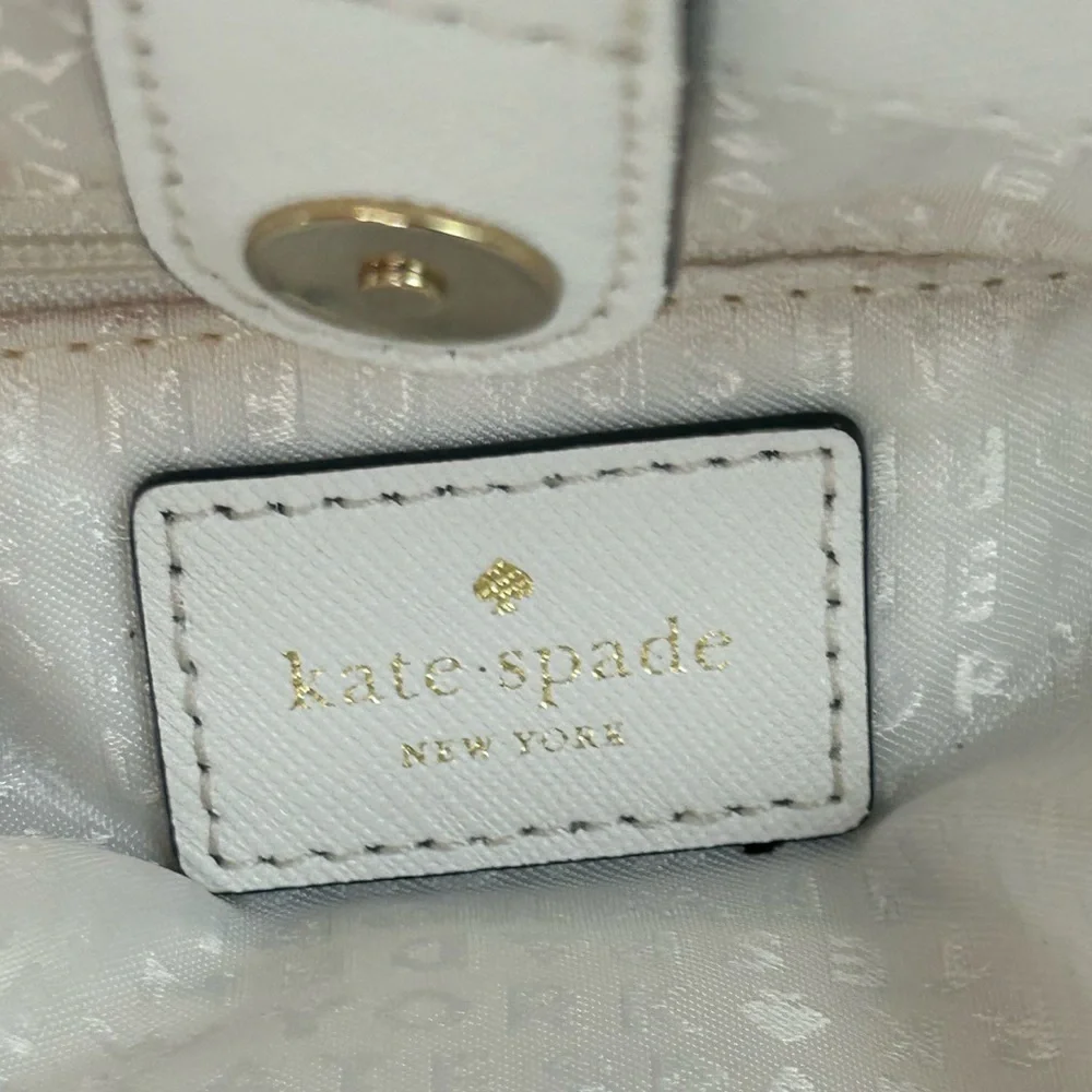 Kate Spade Laurel Way Evangelie Tote Cream Nude Black Straps Gold Satchel Bag